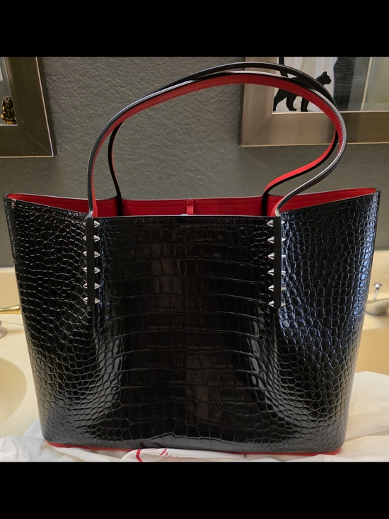 Christian Louboutin Handbags - Christian Louboutin Black Croc-Embossed Tote with Red Trim